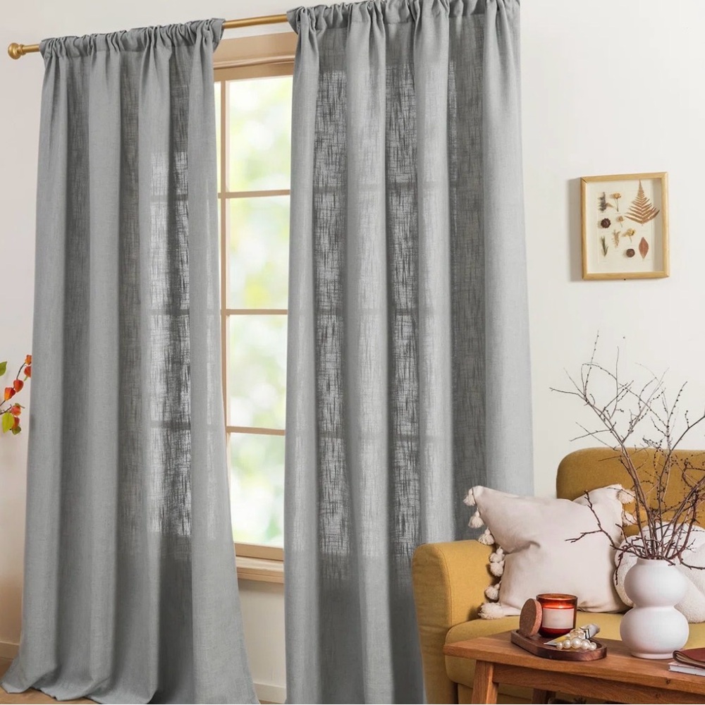 Mercer41 Sophisticated gray Curtains faux linen 4 Panels total 120 inch long - Picture 2 of 10